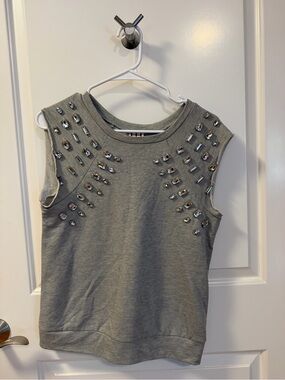 Haute Hippie Gray Sleeveless Jewel-Embellished Tank